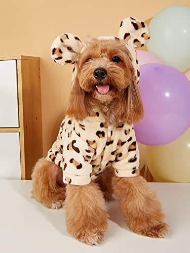 Qwinee Leopard Print Plush Dog Hoodie Puppy Coat Warm Dog Cat Hooded Thermal Winter Jacket Clothes For Small Medium Dog Kitten Yellow Xl #TOP1