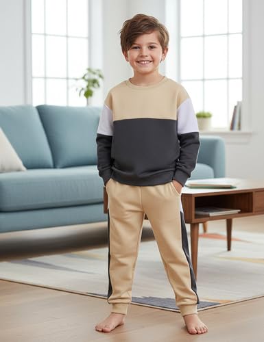 Toddler Boy Clothes Long Sleeve Color Block Sweatshirts Tops Pants Sets Kids Boys Fall Winter 2 Pieces Outfits 2-7 Years3