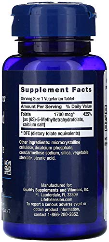 Life Extension Optimized Folate L-Methylfolate 1000 mcg Vegetarian Tablets 2 Pack - Thumbnail 2
