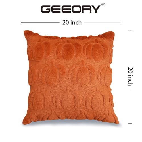 GEEORY Fall Pumpkins Soft Plush Pillow Covers, 20 x 20 Inch Set of 2, Fluffy Faux Fur Wool Decorative Farmhouse Cushion Case for Sofa Home Decoration Rust Pumpkin GC019-20 by GEEORY - Image 7