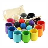 Ulanik Balls in Cups Large Montessori Toy Wooden Sorter Game 12 Balls 35 mm Age 1+ Color Sorting and Counting Preschool Learning Education (2 Edition)