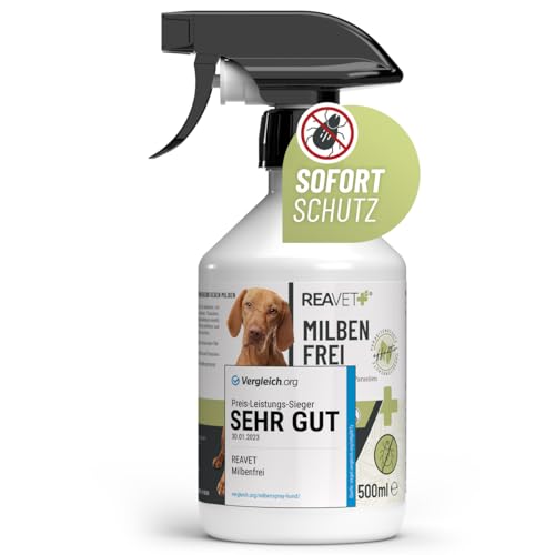 TESTURTEIL SEHR GUT ReaVET Anti Milben-Spray für Hunde Katzen & Pferde 500ml - Milbenspray mit Soforteffekt gegen Juckreiz & Befall Antimilbenspray I Milbenschutz zur Abwehr von Milben & Parasiten