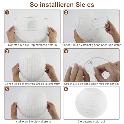 Miniatura 4 de 6 Farolillos De Papel Blanco 30 Cm - Estilo Bambú Decorativos Para Celebración, Clásicos Acanalados, Lámparas Redondas Con Pantalla