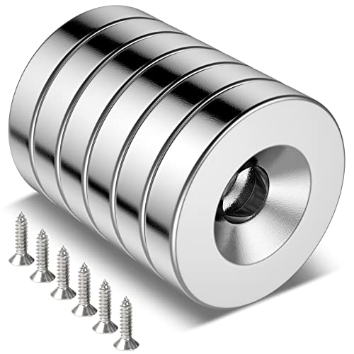 Ring Neodymium Strong Magnets With Disc Countersunk Hole Rare Earth Magnets Heavy Duty 0.59"Dx0.12"H Round Small Magnets With Mounting Screw For Crafts Diy Science Lockers Tool Storage, 6 Pcs #TOP8