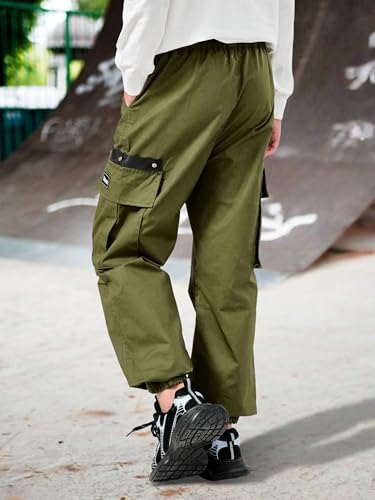 Rolanko Spodnie chłopięce, spodnie do biegania, moro, bawełna, z elastycznym ściągaczem, krój slim fit, wojskowa zieleń, 8-9 lat