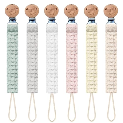Image of Cosby Pacifier Clip Nordic Design Neutral Colors for Girls and Boys - 6 Units Pacifiers Binky Clips with Soft Texture for Baby Boy and Girl Paci Newborn Infant Essentials Accessories Premium Binkies