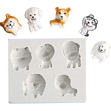 5-Cavity Puppy Dogs Fondant Mold Shiba Inu Corgi Teddy Bear Dog Samoyed Husky Silicone Chocolate Candy Gumpaste Sugarcraft Mould Cake Decorating Tools Clay Resin Mold