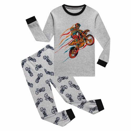 DAWILS Jungen Schlafanzug Motorrad Zweiteiliger Schlafanzug Kinder Herbst Winter Bekleidung Nachtwäsche Pyjama Set 98