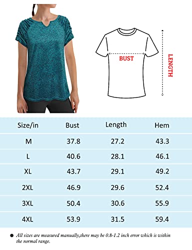Vldnery Short Sleeve Shirts For Women Plus Size Pleated Short Sleeve V Neck Athletic Moisture Wicking Loose Fit Yoga Workout Tops Navy Blue #TOP4