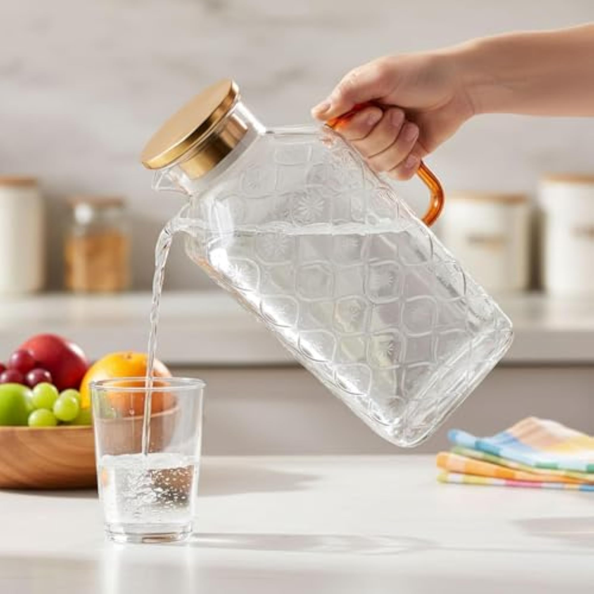 Glass Pitcher Cold Drink Accessories with Gold Handle