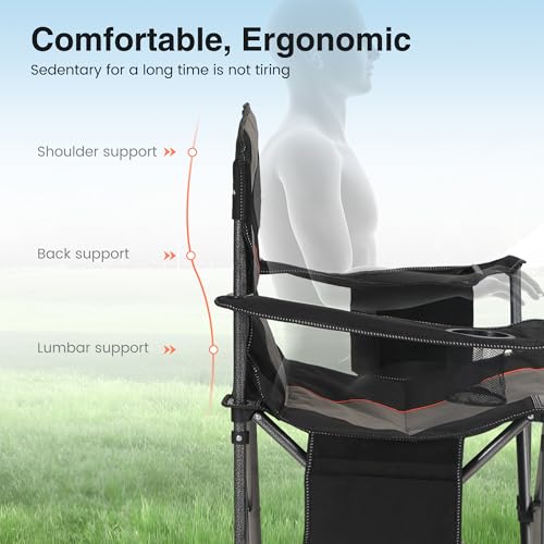 Foto von HIGH POINT SPORTS Campingstuhl Faltbar 200kg Klappstuhl Gepolstert mit Getränkehaltern Faltbarer Angelstuhl XXL mit Armlehnen, Schwarz