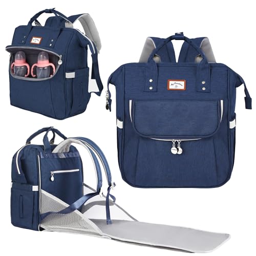 OMBRAT Diaper Bag Backpack, with Diaper Changing Station Backpack, Folding Pads Are Easy to Use, Lightweight Large Capacity Backpack, Travel Essentials Diaper Bag (Blue)