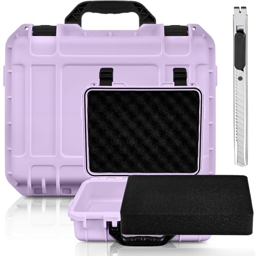 Image of Relaxweex 1 Pcs Waterproof Hard Case with DIY Customizable Foam Insert Portable Protective Case with Knife for Camera Drones Equipments Tools Test Instruments(Purple,14.3 x 11.4 x 4.5 Inch)