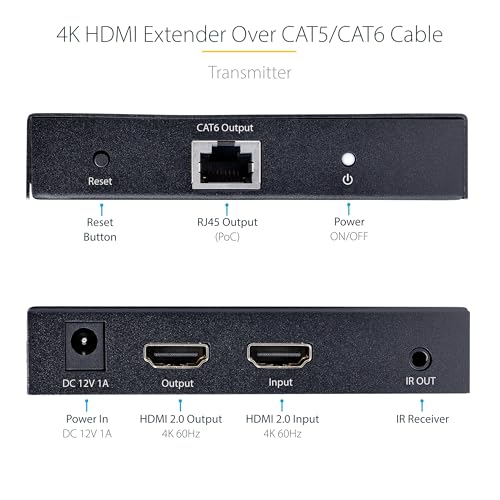 Image of StarTech.com 4K HDMI Extender Over CAT5 /CAT6 Cable, 4K 60Hz HDR Video Extender Up to 230ft (70m), HDMI Over Ethernet Cabling, S /PDIF Audio Out, HDMI Transmitter and Receiver Kit (4K70IC-EXTEND-HDMI)