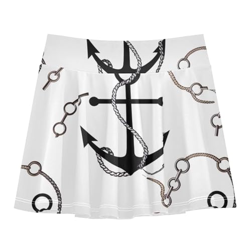 Black Anchors Chains White Athletic Shorts Girls Skorts Toddler Tennis Skirts Dance Golf Pleated 3t