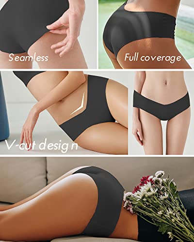 Rosycoral Women’s Seamless Underwear Soft Stretch Briefs Invisibles Hipster V Cut Cheeky No Show Bikini Panties 5 Pack Xs-L (S) #TOP2