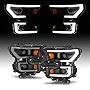 AmeriLite Black Dual Intense LED Bar Stripe Dual Projector Headlights Pair for 2015 2016 2017 Ford F150 F-150