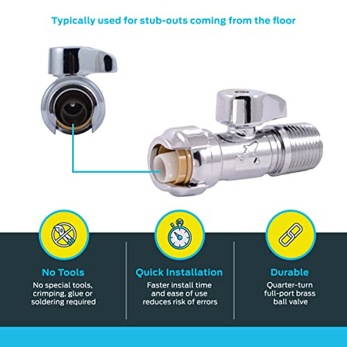Sharkbite 1/2 X 1/2 Inch Mip Straight Stop Valve, Quarter Turn, Push To Connect Brass Plumbing Fitting, Pex Pipe, Copper, Cpvc, Pe-Rt, Hdpe, 24947 #TOP2