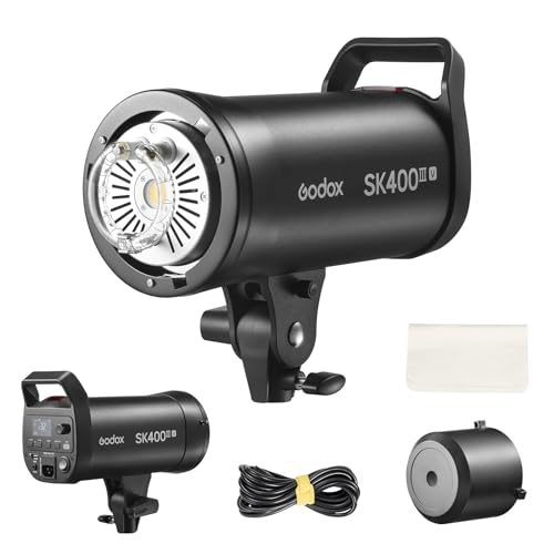 Godox SK400III-V Flash de Studio 400Ws, Lampe LED Modéling 10W, GN65 Bowens Mount Flash Recyclage 0,1–1,5s, Écran LCD Amélioré, 2,4G sans Fil, Réflecteur Inclus