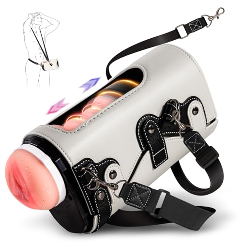 Male Automatic Masturbator Sex Toys - Hands Free Visible Masturbator Cup Blowjob Machine with 10 Thrusting & 2 Sleeves & Wearable Strap Adult Pocket Pussy for Men Pleasure | 50db Quiet | White