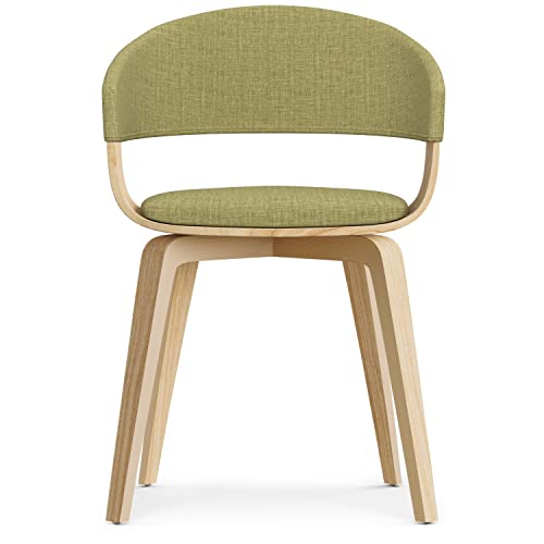 Simplihome Lowell 17 Inch Mid Century Modern Bentwood Dining Chair With Light Wood In Acid Green Polyester Linen, For The Dining Room #TOP1