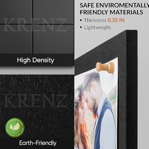 Image of KRENZ Self Adhesive (30 X 30 CM) Bulletin Notice Board with 10 Drawing Pins Multi Purpose Notice Board for Home Office School Message Board for Notes Photos Jewelry Wall Board (Pack of 2, Black)