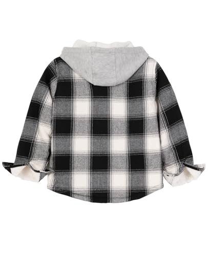 ZENTHACE Kids Boys Girls Sherpa Lined Flannel Shacket Jacket,Hooded Plaid Snap Shirt,Fall Winter Playwear 5