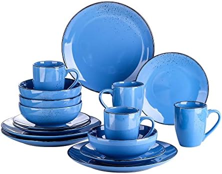 vancasso Navia Tropical Dinner Set, Stoneware Vintage Look Red Dinnerware Tableware, 16 Pieces Dinner Service Set for 4, Include Dinner Plate, Dessert Plate, Cereal Bowl and Mug