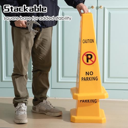 Cinnvoice 10 Pack No Parking Cones 26.38 Inch Four Sided Visibility Traffic Safety Cone No Parking Sign Floor Standing Yellow for Lawn, Driveway, Garage, Yard, Fire Lane, Construction, Street by Cinnvoice - Image 4