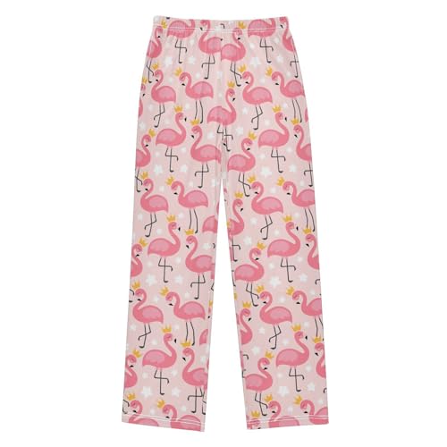 Tropical Princess Flamingo Boys Long Pants Soft Trousers Elastic Waist Kids Lounge Bottoms with Pockets S-XL