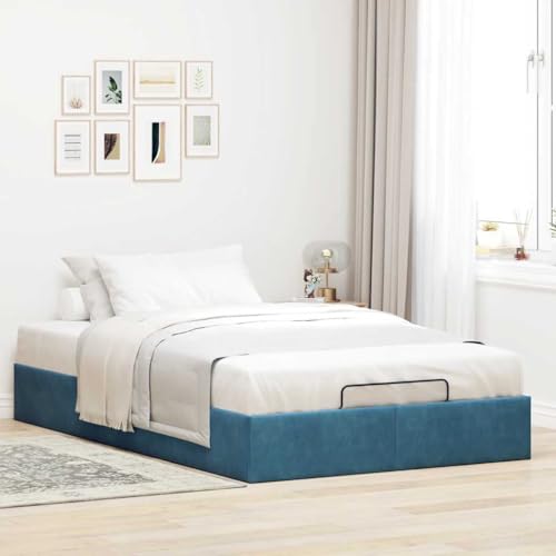 Festnight Cama Canape 120 x 200 cm, Cama Tapizada 120 x 200 cm, con Somier y Espacio de Almacenamiento, Cama de Almacenamiento, Canapé Abatible 120 x 200 cm Azul Oscuro