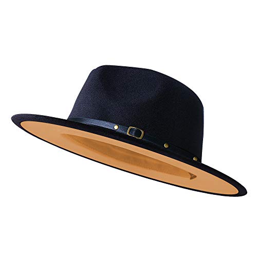 Image of Wide Brim Fedora Hats for Women Men Two Tone Dress Hat Felt Panama Hat in Two Audlt Size