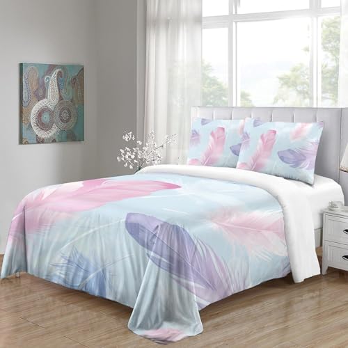 Housse de couette 200x200 plumes parure de lit 3 pièces microfibre