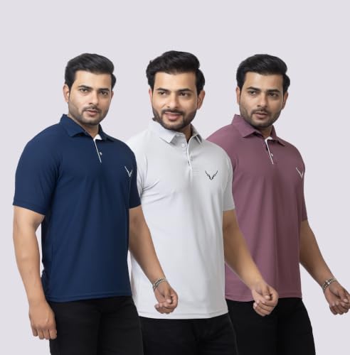 Image of HANABY Men's Summer Polo Solid Half Sleeves Polycotton T-Shirt | Collar Breathable and Comfortable T-Shirt (Pack of 3)