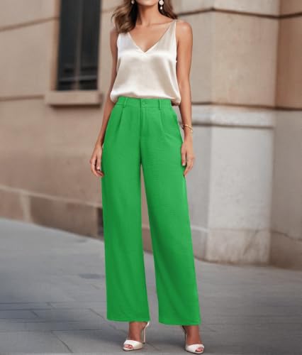 Image of Feiersi Womens Casual Wide Leg Pants High Waisted Button Down Straight Long Trousers Palazzo Pants