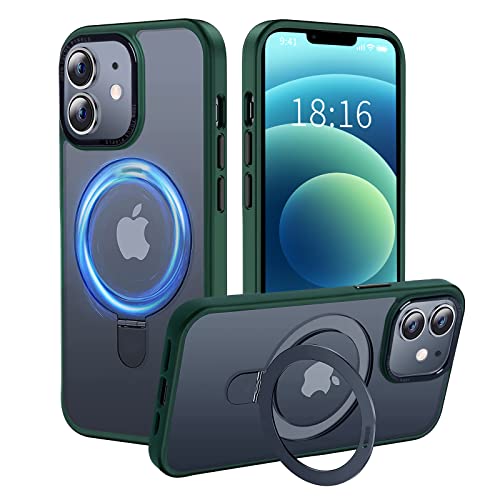 UCHUANG for iPhone 12/12 Pro Case with Magnetic Invisible Stand Cover Shockproof and Anti-Yellow Slim Thin Translucent Matte Protective Magsafe Case for iPhone 12/12 Pro 6.1 inch - Cangling Green