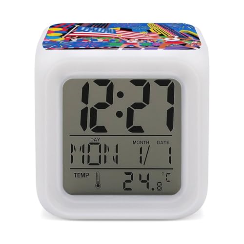Small Digital Alarm Clocks with LED Display Torch Parade Dimmable Bedside Lamp for Home Travel