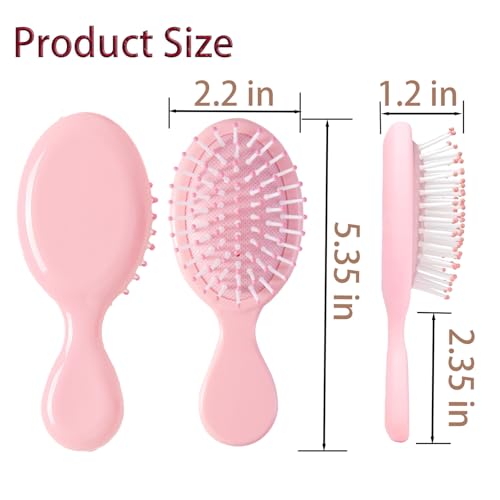 ZMOIVOK 12 pcs Mini Hair Brush,Travel Detangling Brush with Exquisite Packaging Box,Mini Brush for Most Hair Types,Bridesmaid Party Christmas Stockings Filling Wet Hair Brushes (Pink)