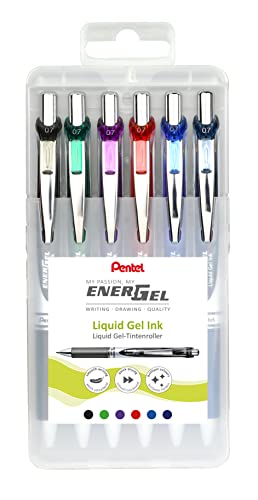 Pentel EnerGel BL77-6 Lot de 6 stylos roller à encre gel avec mécanisme à pression, diamètre de la bille 0,7 mm = épaisseur de trait 0,35 mm, rechargeables, boîte...