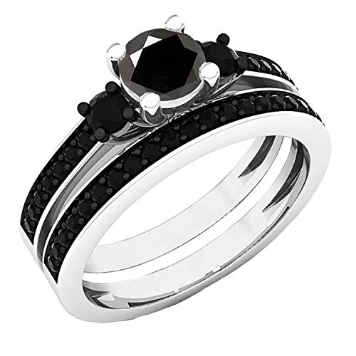 Dazzlingrock Collection 5 mm Round Gemstone & Black Diamond 3 Stone Ring Set in 925 Sterling Silver