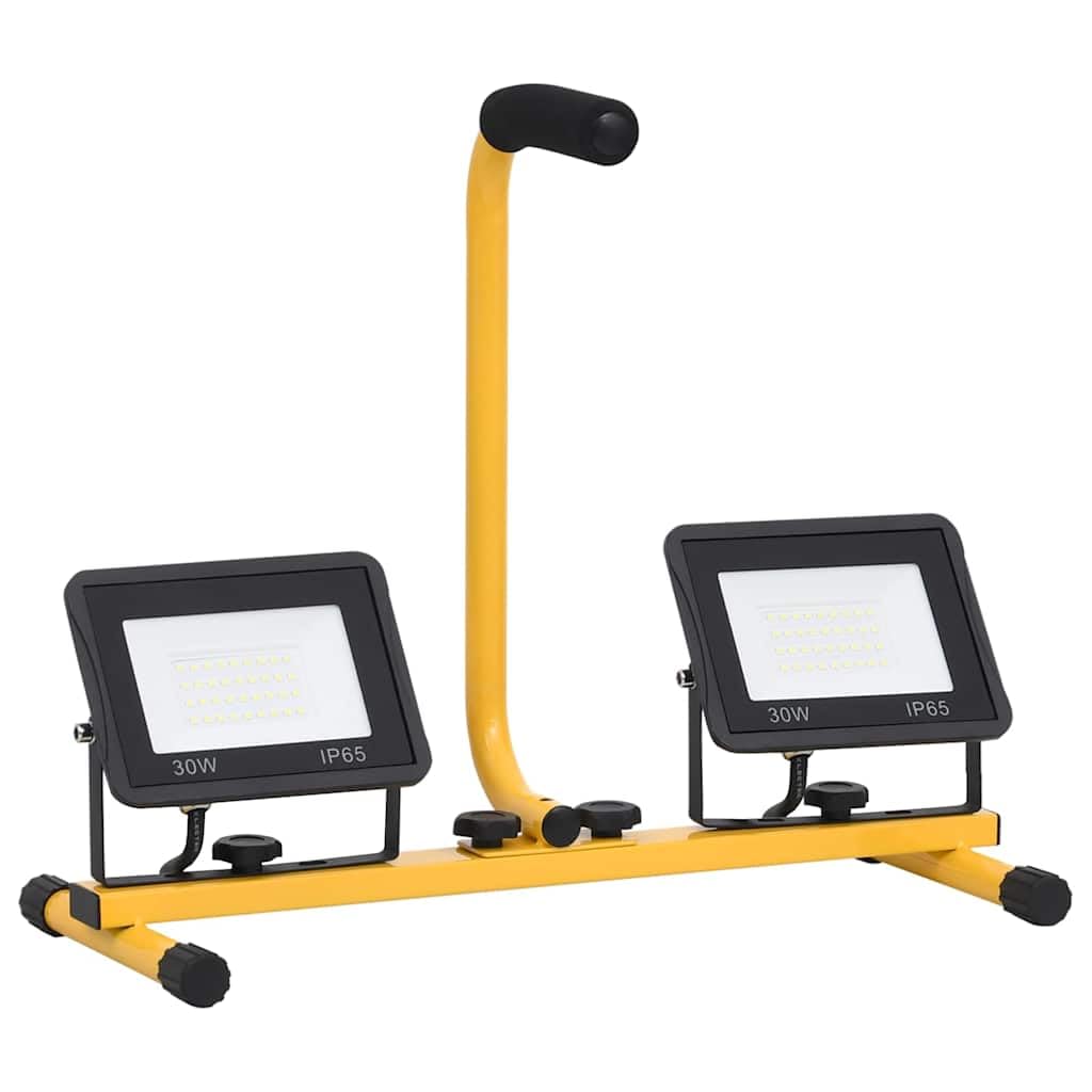 Reflektor LED z uchwytem 2 x 30 W, lampa robocza z kablem o długości 3 m, 4200 lm, 3000 K, przenośny reflektor budowlany do warsztatu i na placu budowy
