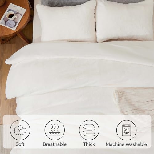 BEDELITE Faux Fur Queen Comforter Set Cream,Warm Bedding with 2 Pilowcases by BEDELITE - Used condition - Image 6