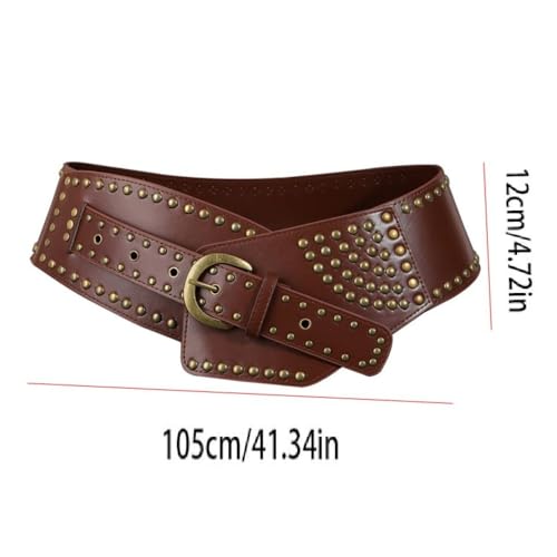 Vintage Metal Rivet Wide Waistband, Ladies Punk Leather Belt, Adjustable Jeans Dress Decorative Belt2