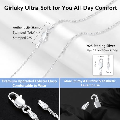 Girluky 925 Sterling Silver Chain Necklace for Women, 2mm Rope Chains Necklace Silver Chain for Women Sturdy Silver Chains, 18 Inch by Girluky - Used condition - Image 3