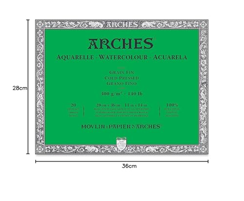 Image of Arches Watercolour Paper Blocks | Cold Pressed Natural White | for Watercolor, Acrylic Painting, Gouache and Poster Color Painting | 300 GSM, 28 x 36 cm- 20 Sheets