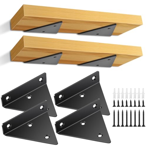 Jeffbaubl 4 soportes flotantes para estanterías, 8 cm, triángulo invisible, soportes de pared flotantes, montaje en pared para estanterías de almacenamiento (negro)