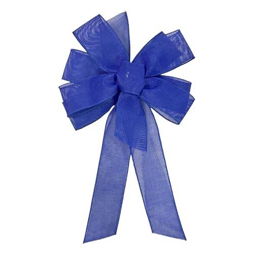 Meseey Burlap Ribbon Bow for Wreath Decoration, Natural Jute, 10 x 20 Inches (Royal Blue)