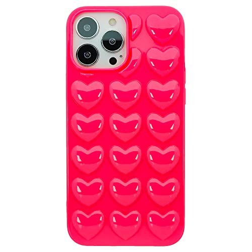 DMaos Funda para iPhone 14/iPhone 13 para mujer, funda de gel kawaii con burbujas en 3D, diseño de corazón kawaii, linda chica de 6.1 pulgadas, rosa intenso