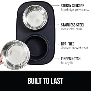 Gorilla Grip 100% Waterproof BPA Free Cat and Dog Bowls Silicone Feeding Mat Set, Stainless Steel Bowl Slip Resistant Raised Edges, Catch Water, Food Mess, No Spills, Pet Accessories, 1 Cup, Black Gorilla Grip 100% Waterproof BPA Free Cat and Dog Bowls Silicone Feeding Mat Set, Stainless Steel Bowl Slip Resistant Raised Edges, Catch Water, Food Mess, No Spills, Pet Accessories, 1 Cup, Black