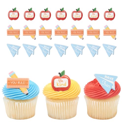 DecoPac School Rules Cupcake Toppers, 24 School Rules Icons Cupcake Rings For Back To School, Graduation, School Event & Parties - 24 Pack by DecoPac - Used condition - US$9.13